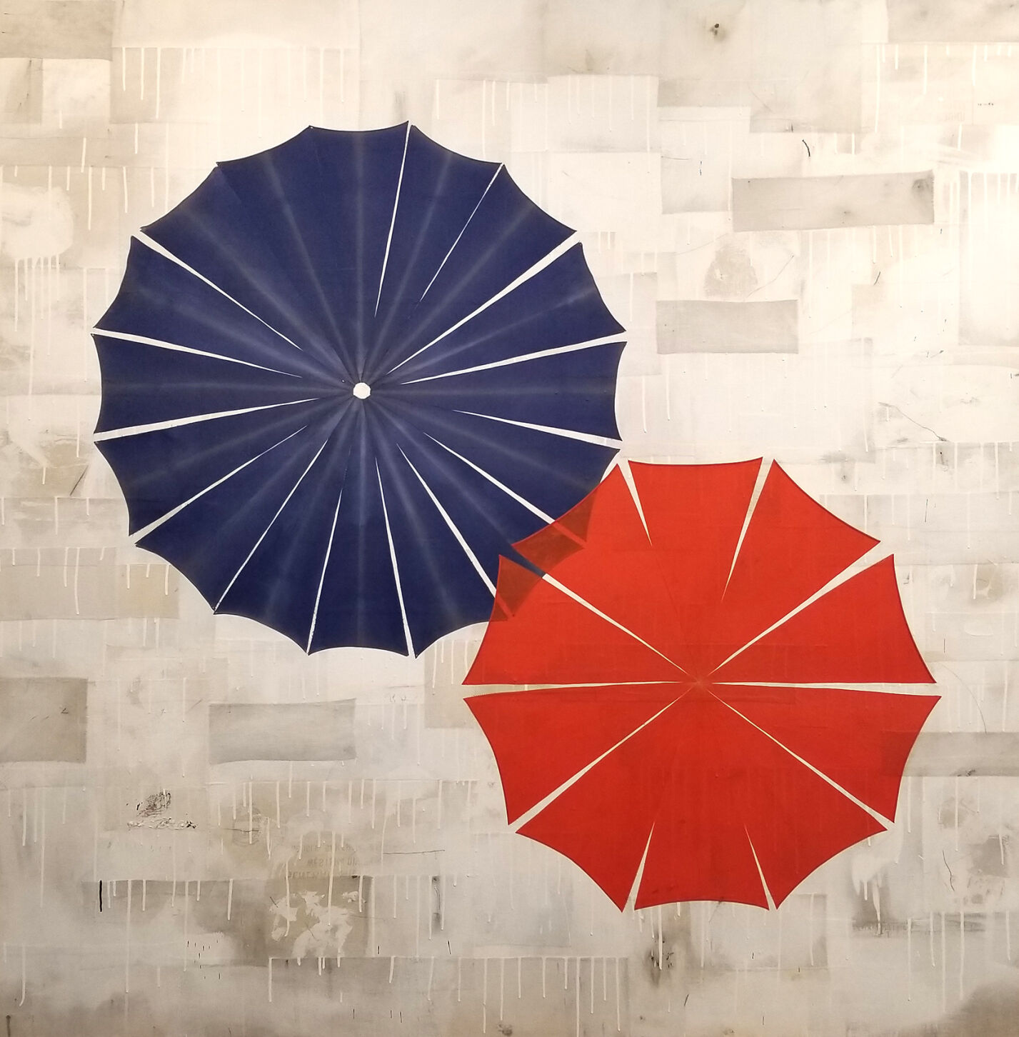 1. Matt Messinger - Parasols 2, linens, gesso and vintage parasols on canvas. 6x6'.jpeg